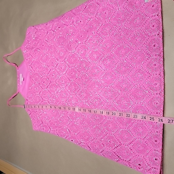 Lilly Pulitzer Size S Barbie Pink w/ Gold Metallic Threading Lace Mini Dress - Picture 8 of 13